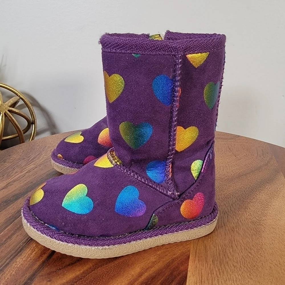 Harper Canyon Purple Soft Warm Boots Iridescent Hearts Multi Color Winter Size 5